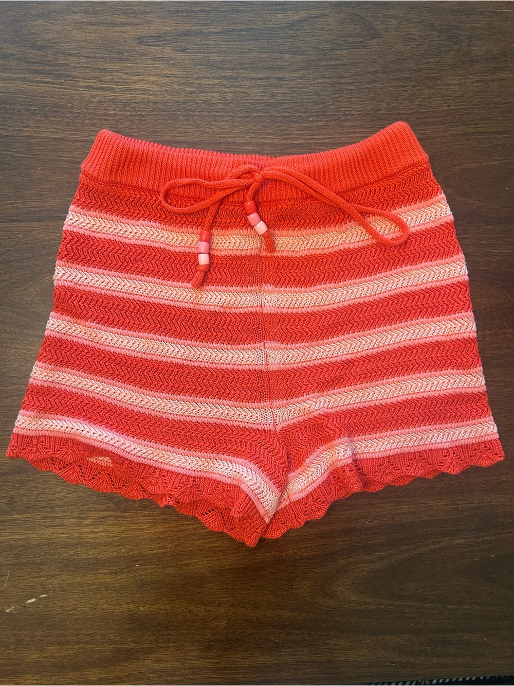 Striped High-Waist Knit Shorts in Red and Light Pink